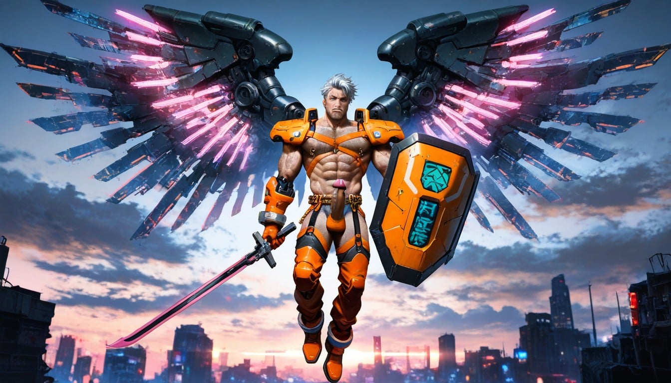 Orange Warrior Thigh High Boots Men, Artstation, Orange Trimmed Chain Belt Porno gay IA