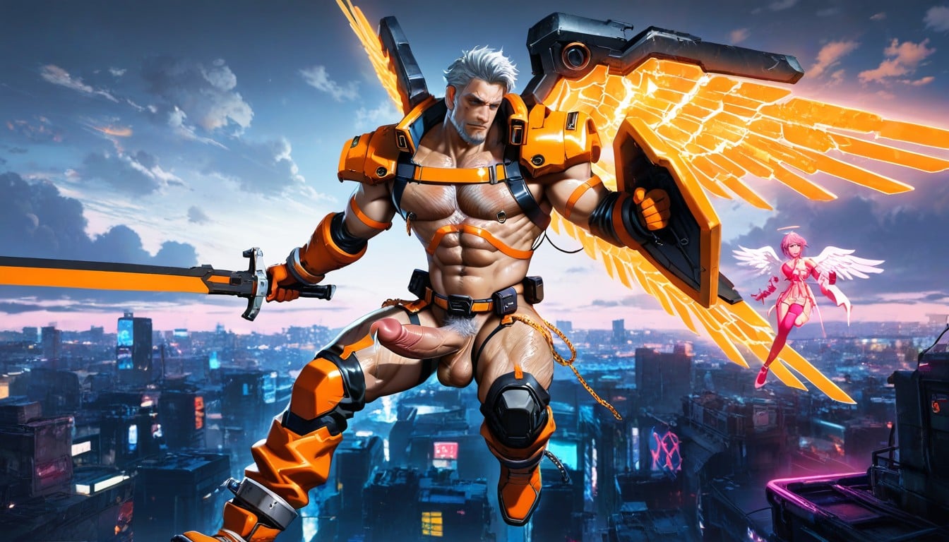 Naked, Holding A Shield And Sword, Clouds AI Gay Porn