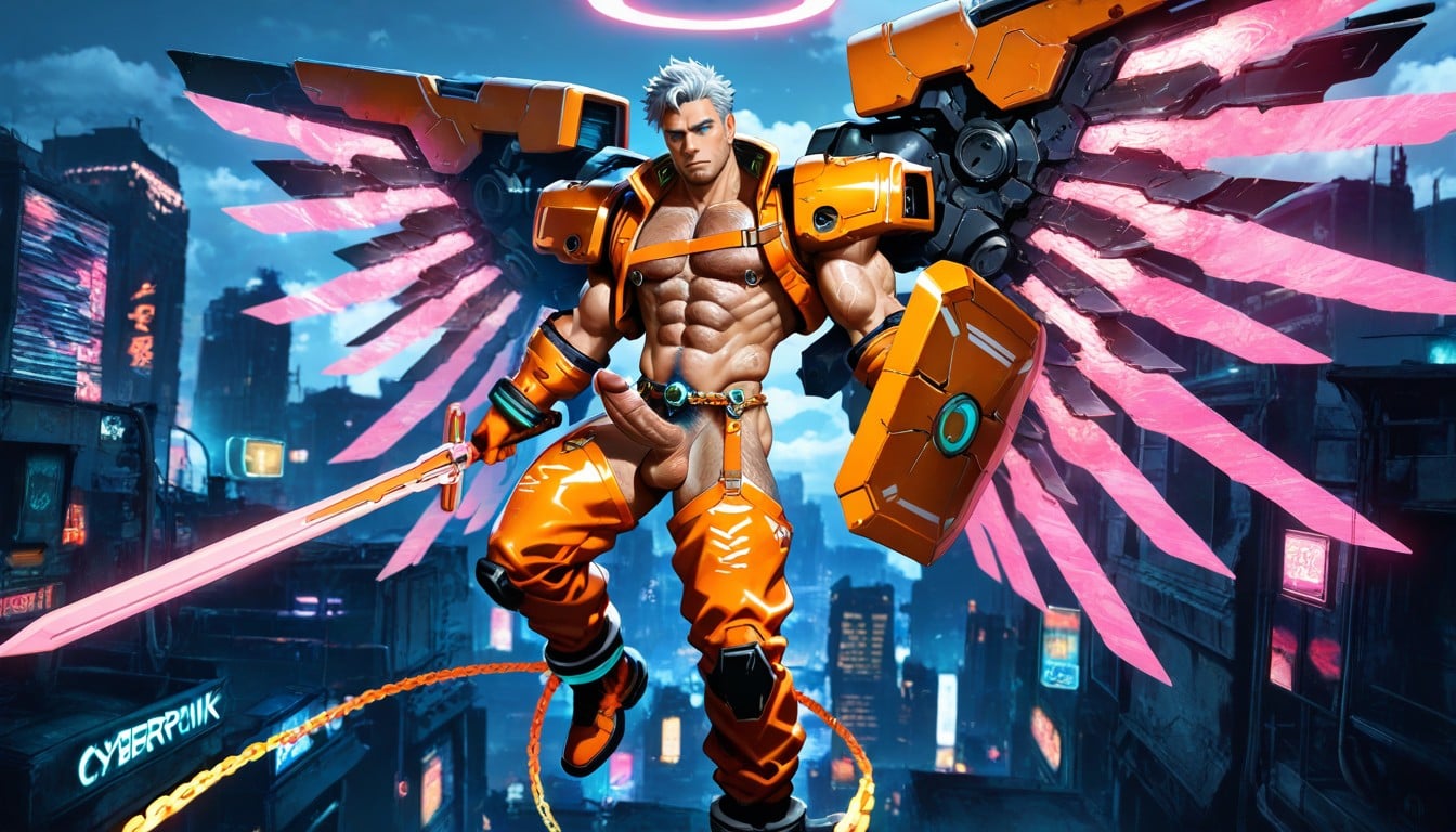 Male Angel, Dramatic Shadows, Naked AI Gay Porn
