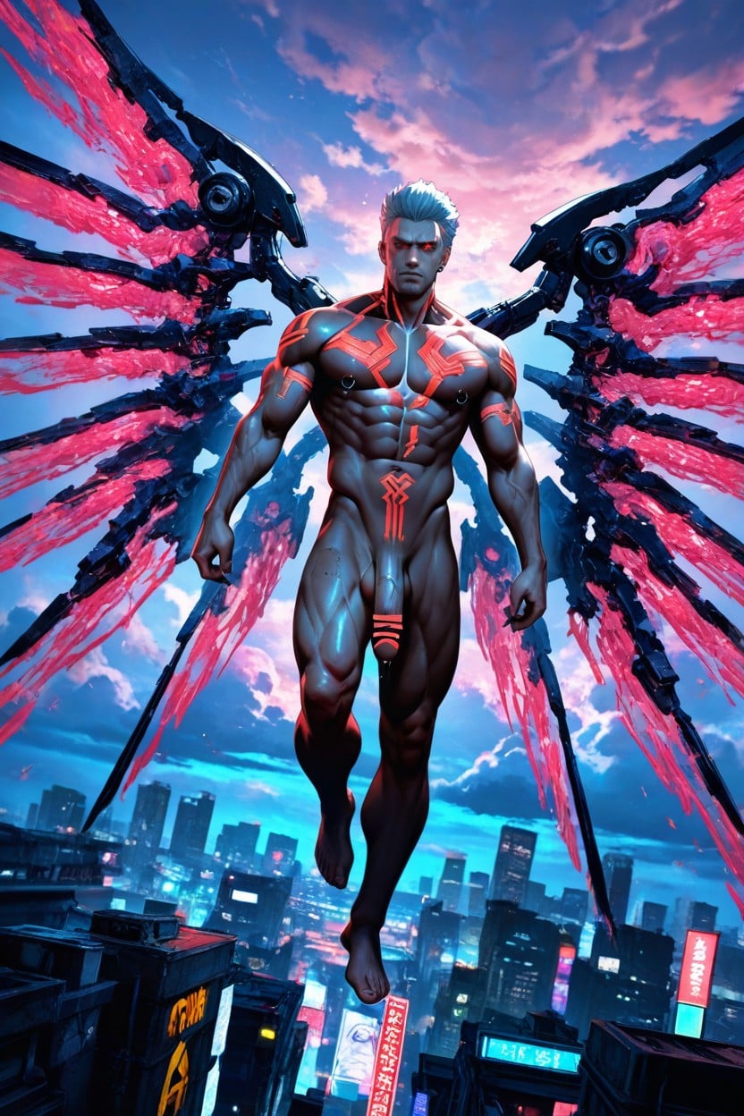 Android Wings, Dramatic Shadows, Hyper Cybernetic Wings AI Gay Porn