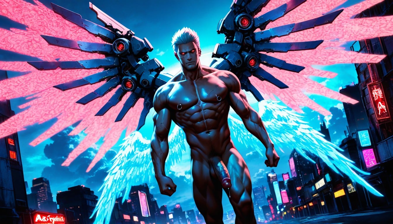 Award Winning Photo, Large, Hyper Cybernetic Wings AI Gay Porn