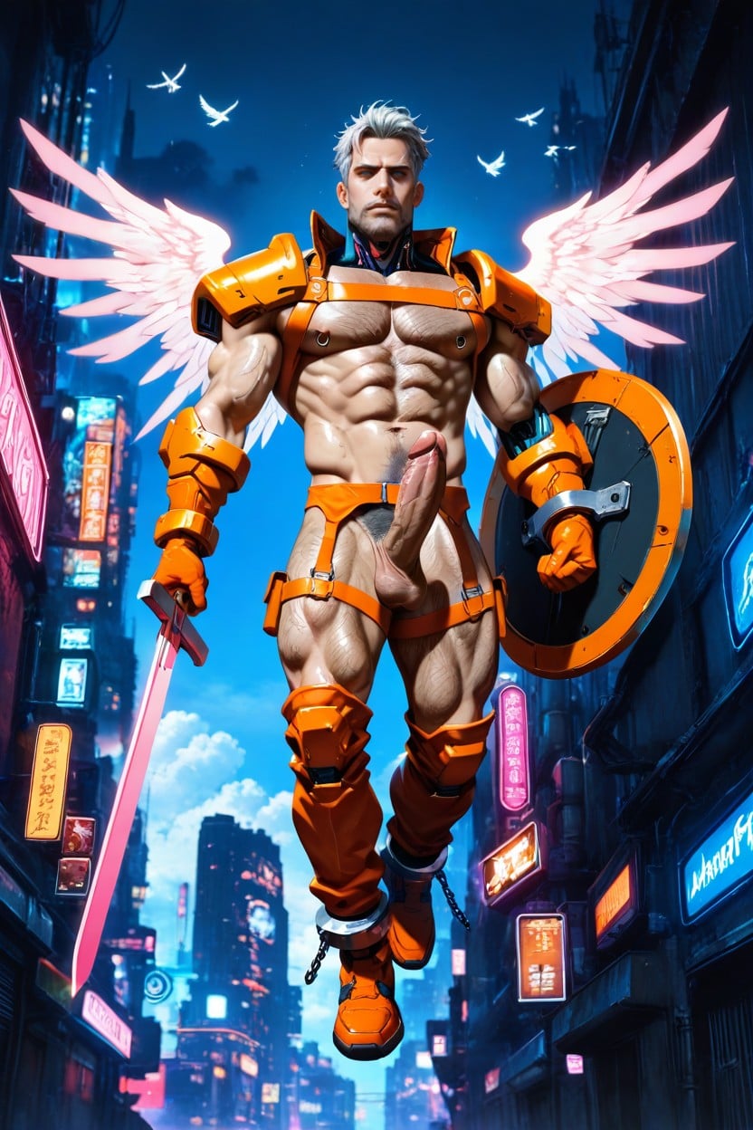 Cyberpunk Style, Futuristic City Setting, Subject Flying Among Clouds Porno gay IA