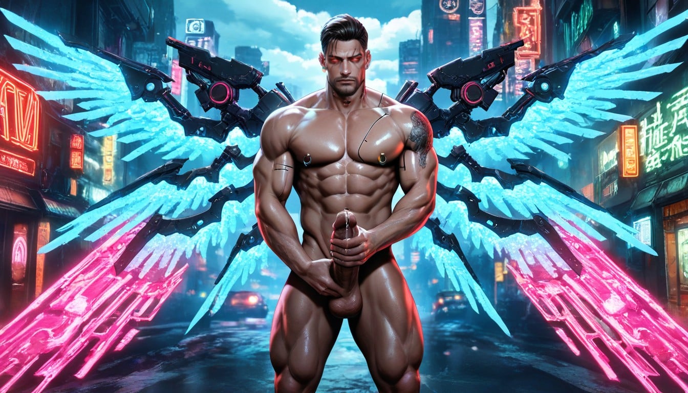 Neon Lights Reflecting On The Buildings, Glistening Precum, 25+ AI Gay Porn