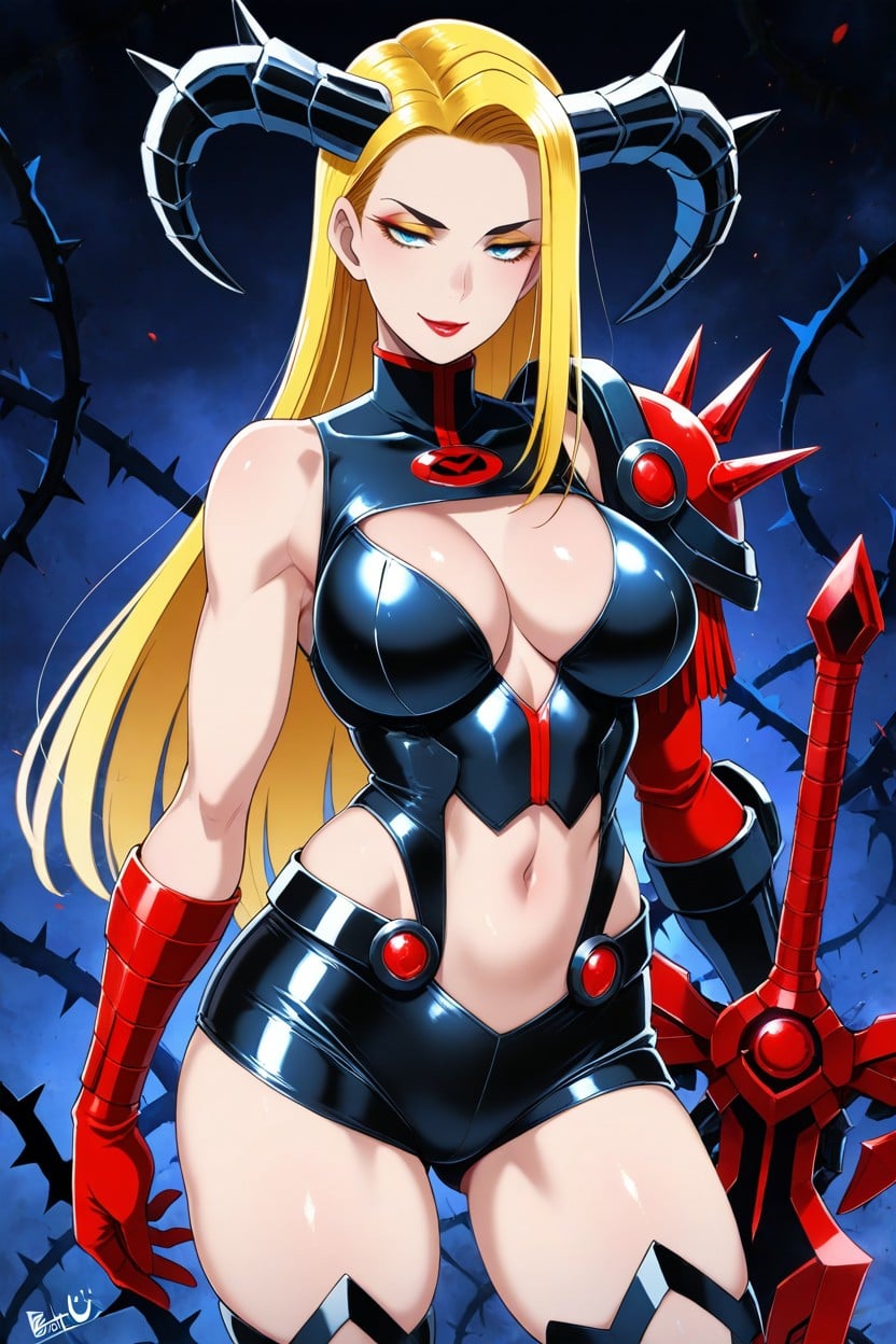 Blue Eyes, Bare Left Shoulder, Navel Exposed Hentai AI Porn