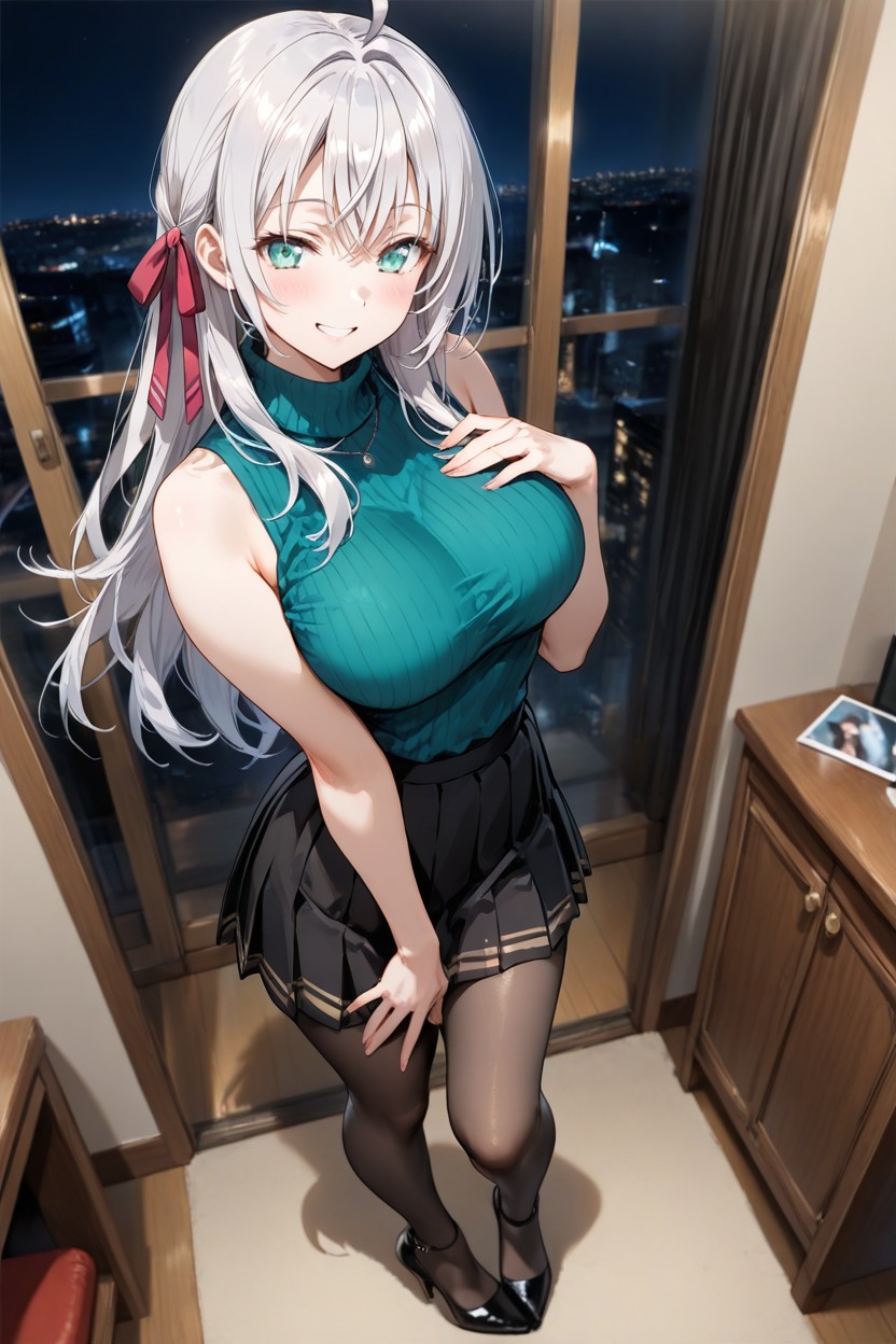 Model, Smiles Showing Teeth, Very Long Hair Hentai AI Porn