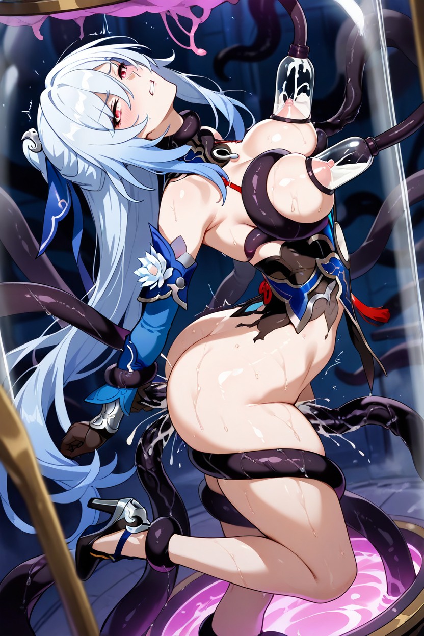 Medium Breasts, Fucked By Huge Black Tentacles, Milking Machine Hentai AI Porn