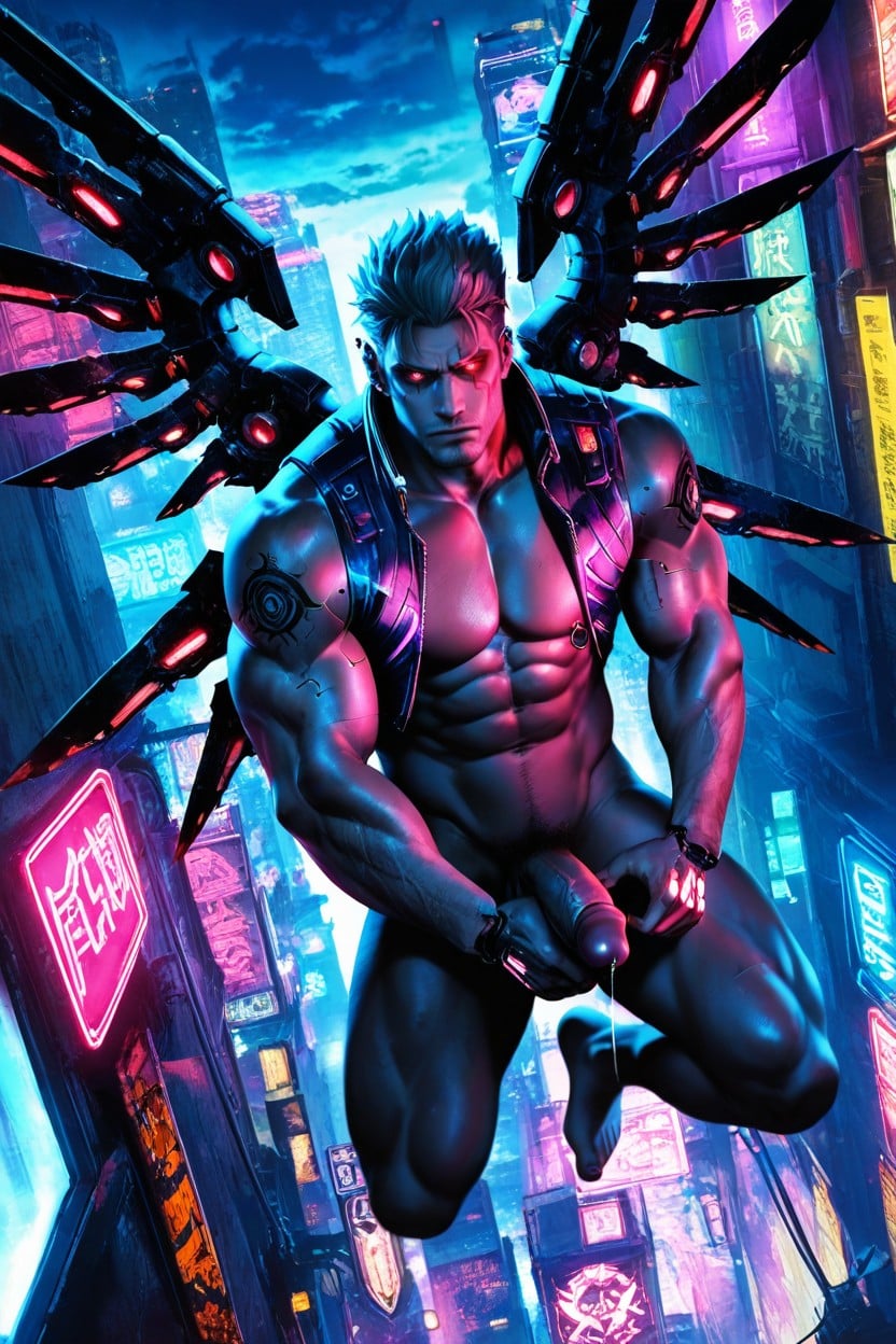 Blue And Pink Color Grading, Metal Piercings, Focused Lighting Porno gay IA