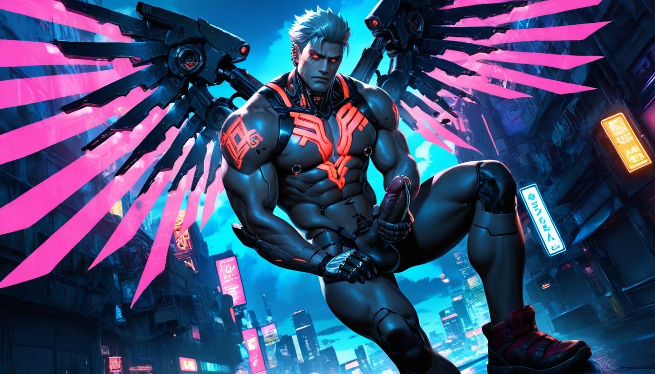 Fit, Cosplaying As Vergil From Devil May Cry, Massive Robotic Wings AI Gay Porn