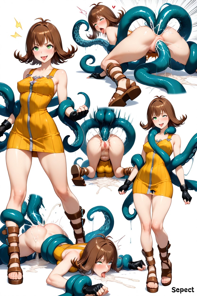 Green Eyes, Massive Cum Splash, Fucked By Multiple Turquoise Tropical Tentacules Hentai AI Porn