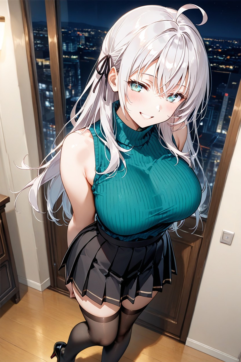 Curvy Body, 25+, Turquoise Sweater Hentai AI Porn