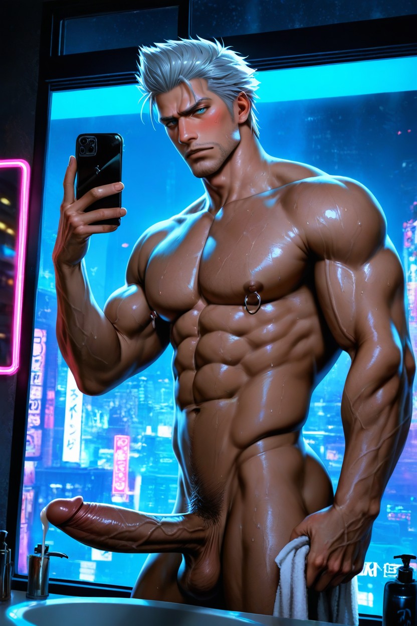 Nipple Rings, Ash Hair, Testicles AI Gay Porn