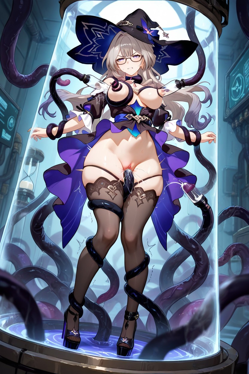 Black Tentacles Grabbing Neck, Floating Hair, Long Legs Hentai AI Porn