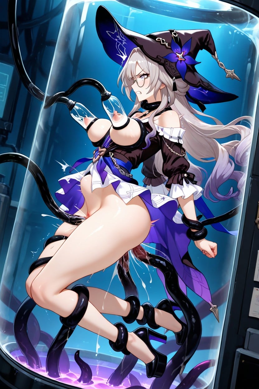 Black Tentacles Grabbing Waist, Orgasm, Clothed Hentai AI Porn