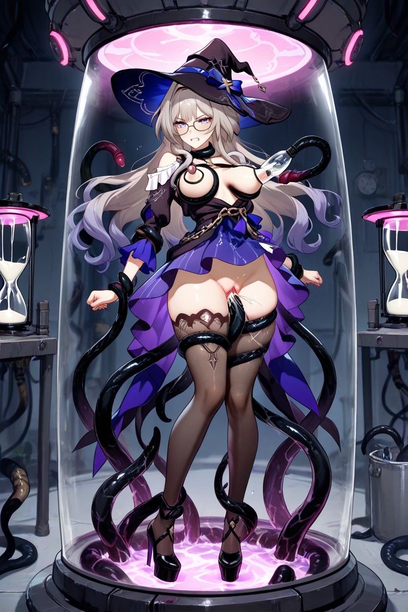 The Madam Herta From Honkai Star Rail, Black Tentacles Grabbing Neck, Milking Hentai AI Porn
