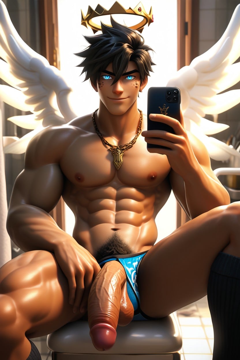 Hair Between Eyes, White Angel Wings, Male Pubic Hair AI Gay Porn