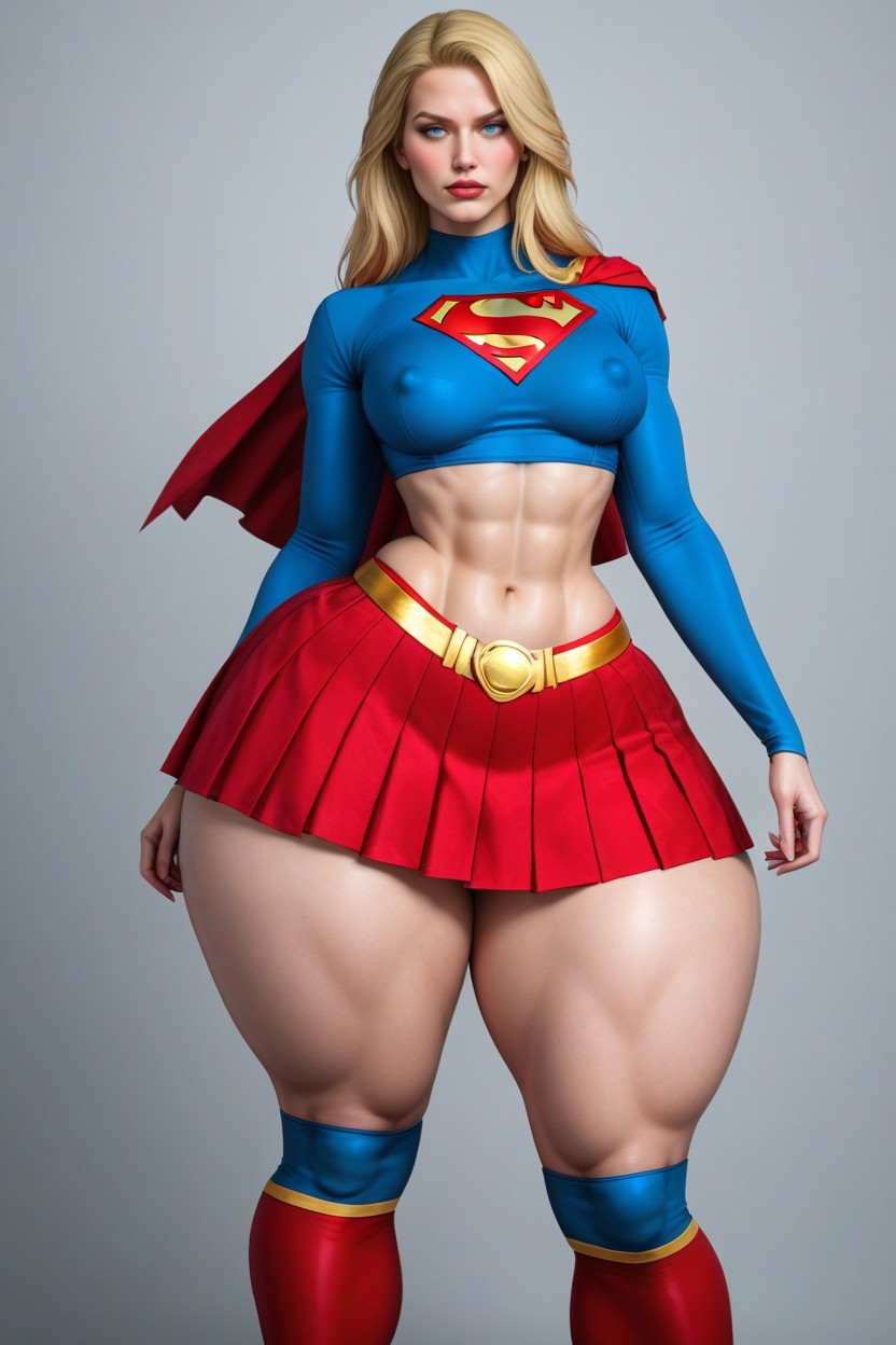 Abs Reaching Crotch, Supergirl, Straight Blonde Hair AI Porn