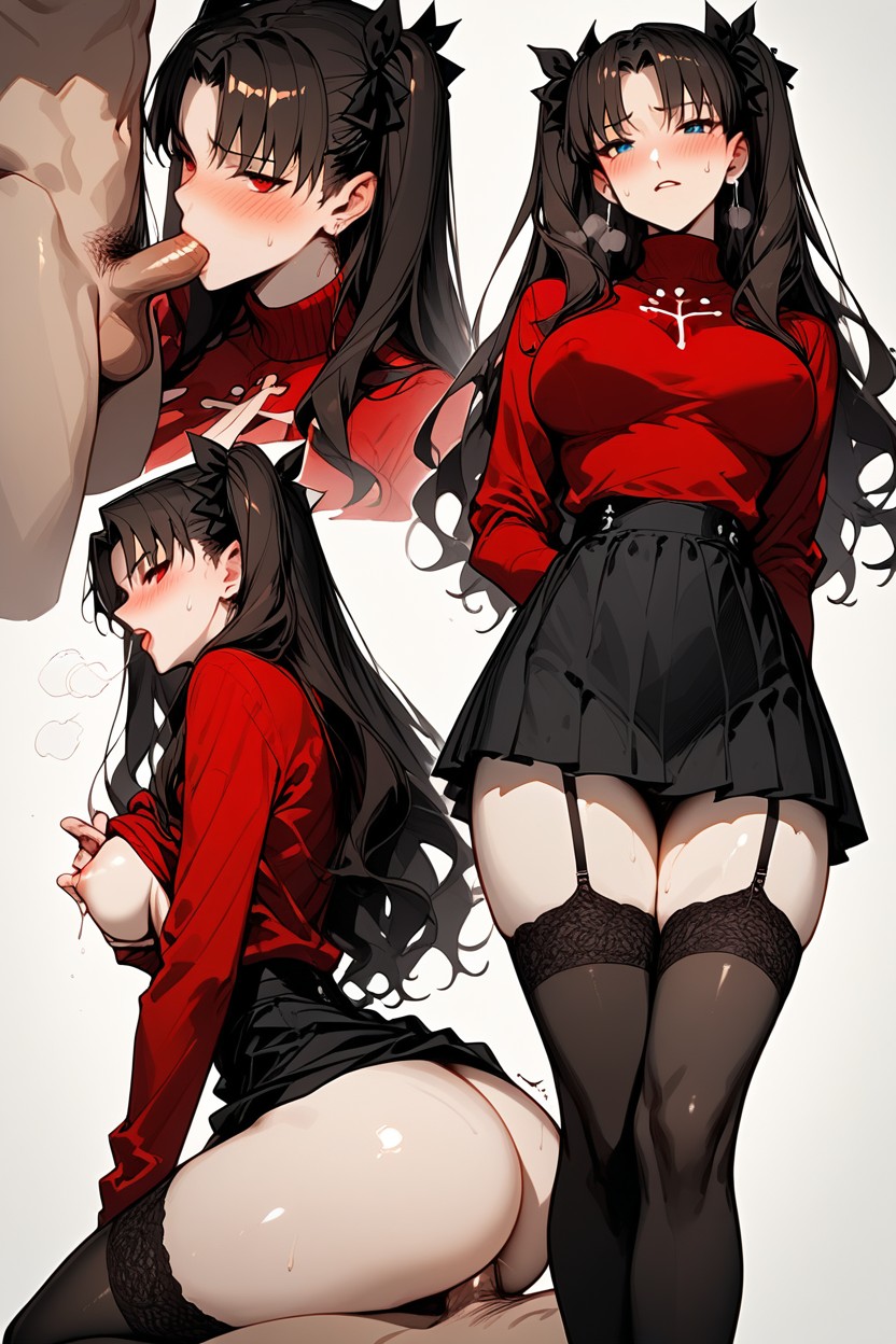 Over Kneehighs, Sweat, Prisoner Is Sucking On Rin Tohsaka's Breasts Hentai AI Porn