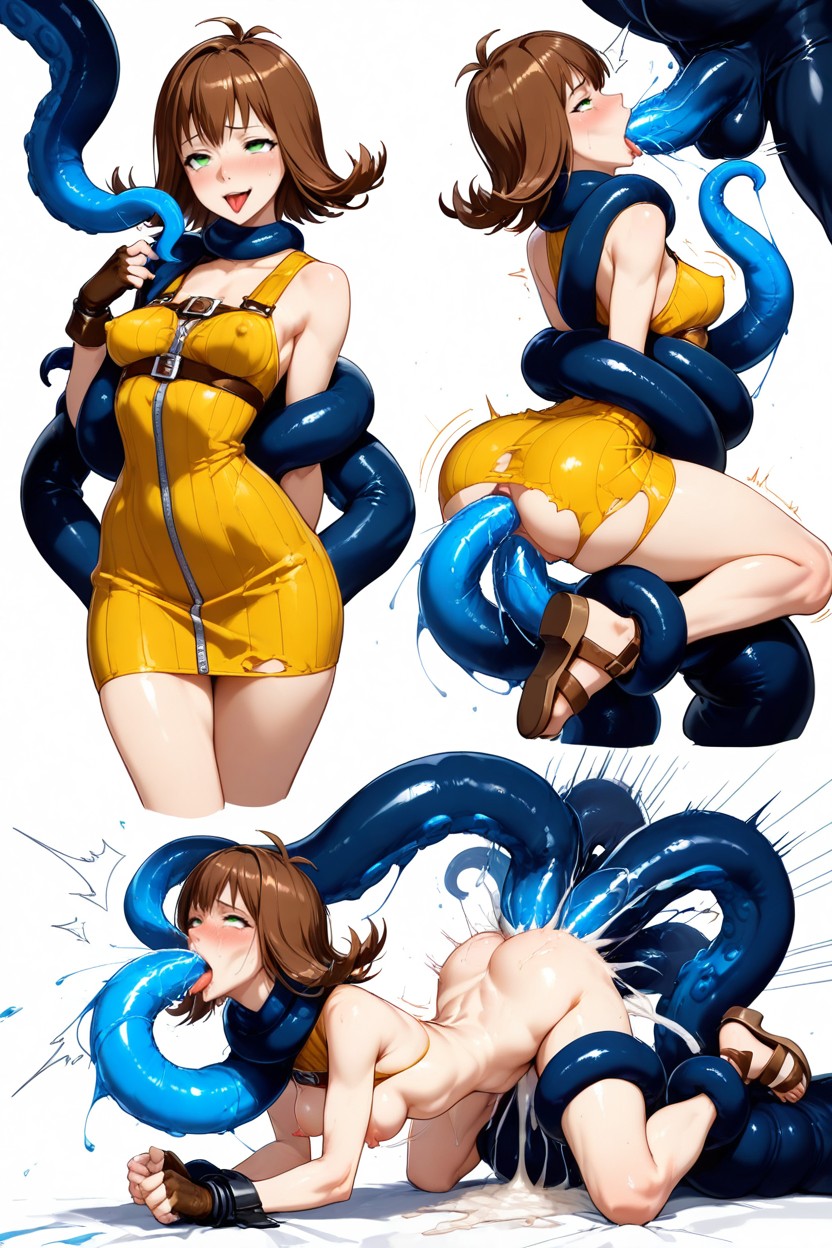 Abundant Motion Lines, Massive Cum Splash, Fucked By Multiple Light Blue Ice Tentacules Hentai AI Porn