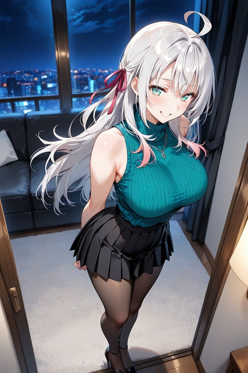 Tight Sleeveless Turtleneck, 25+, Living Room Hentai AI Porn