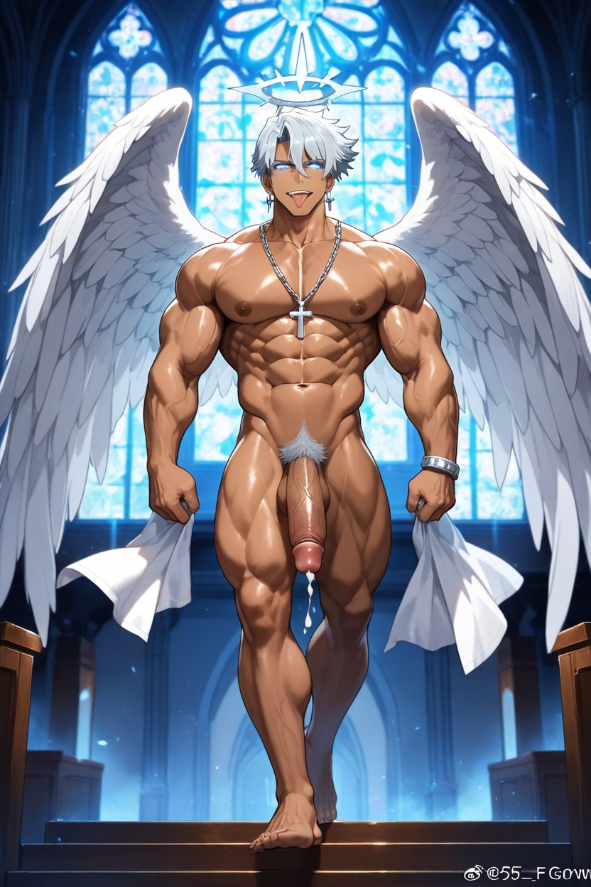 Silver Halo Angel Crown, Pectorals, Abs AI Gay Porn