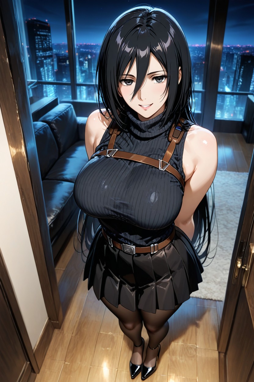 Dark Sweater, Hands Behind Your Back, Curvy Body Hentai AI Porn