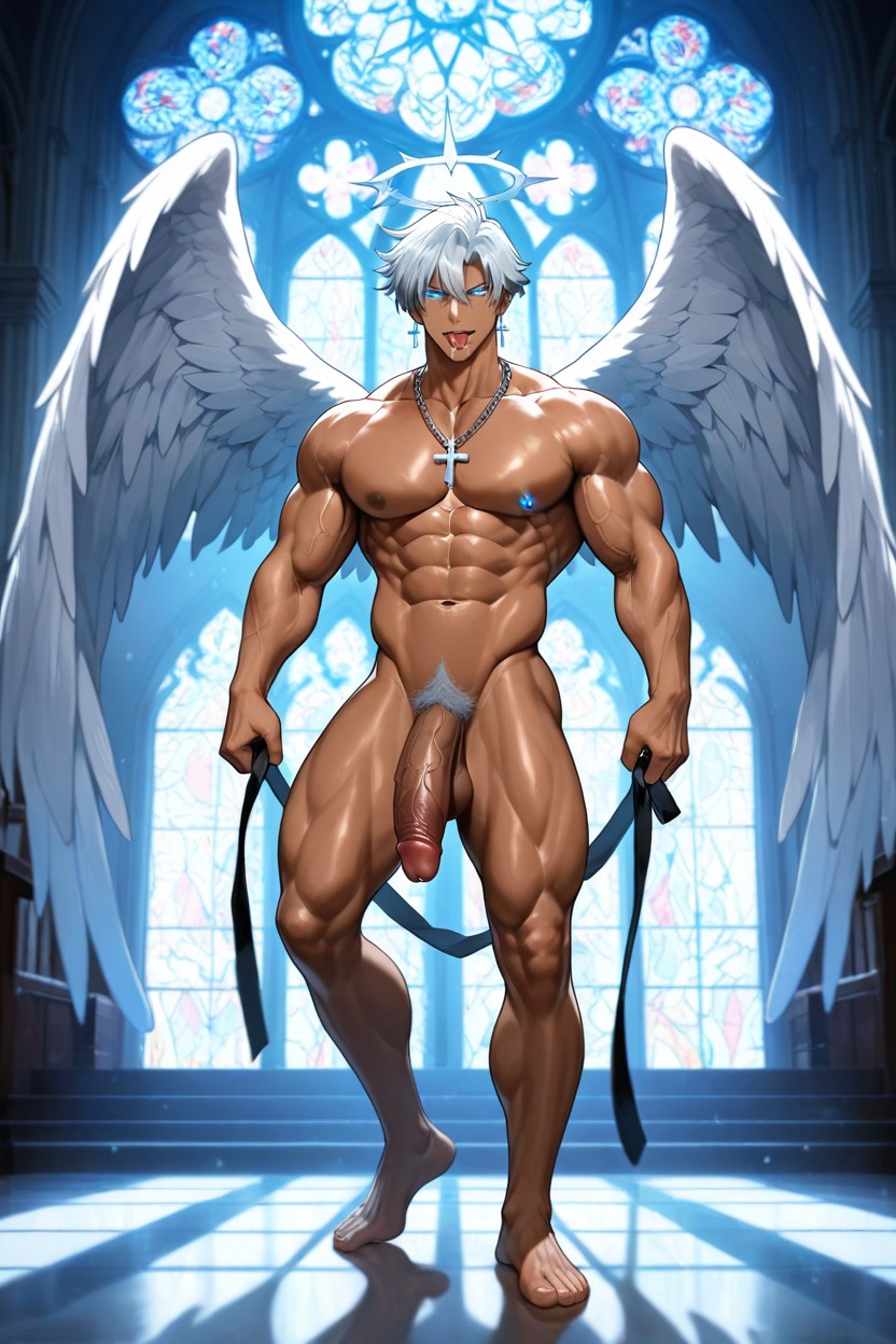Muscle, Erected Cock, Full Body AI Gay Porn
