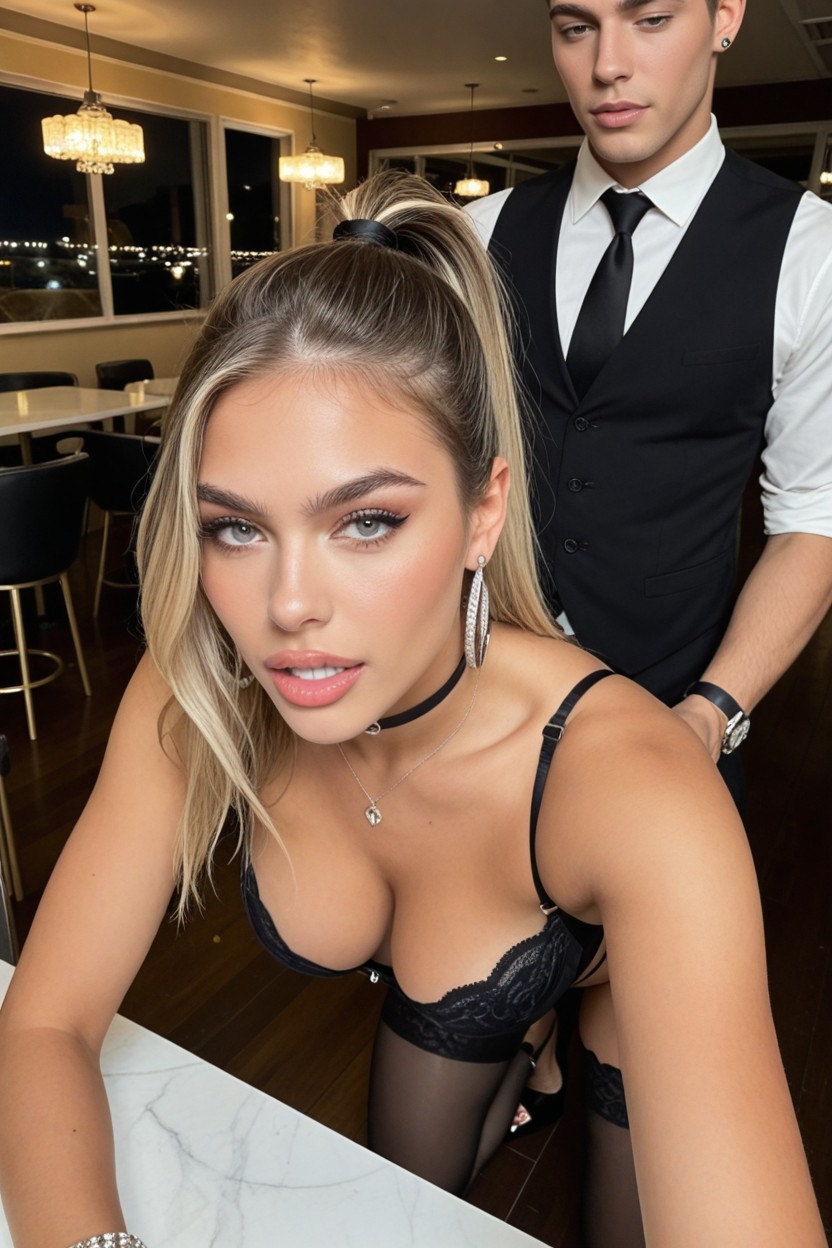 Front View, Black Bra, Olive Skin AI Porn