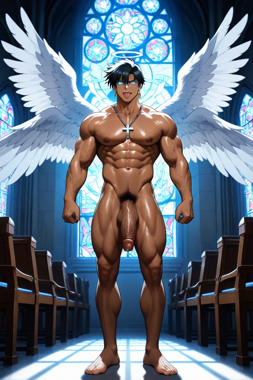 Glowing Eyes, Dark Brown Skin, Full Body AI Gay Porn