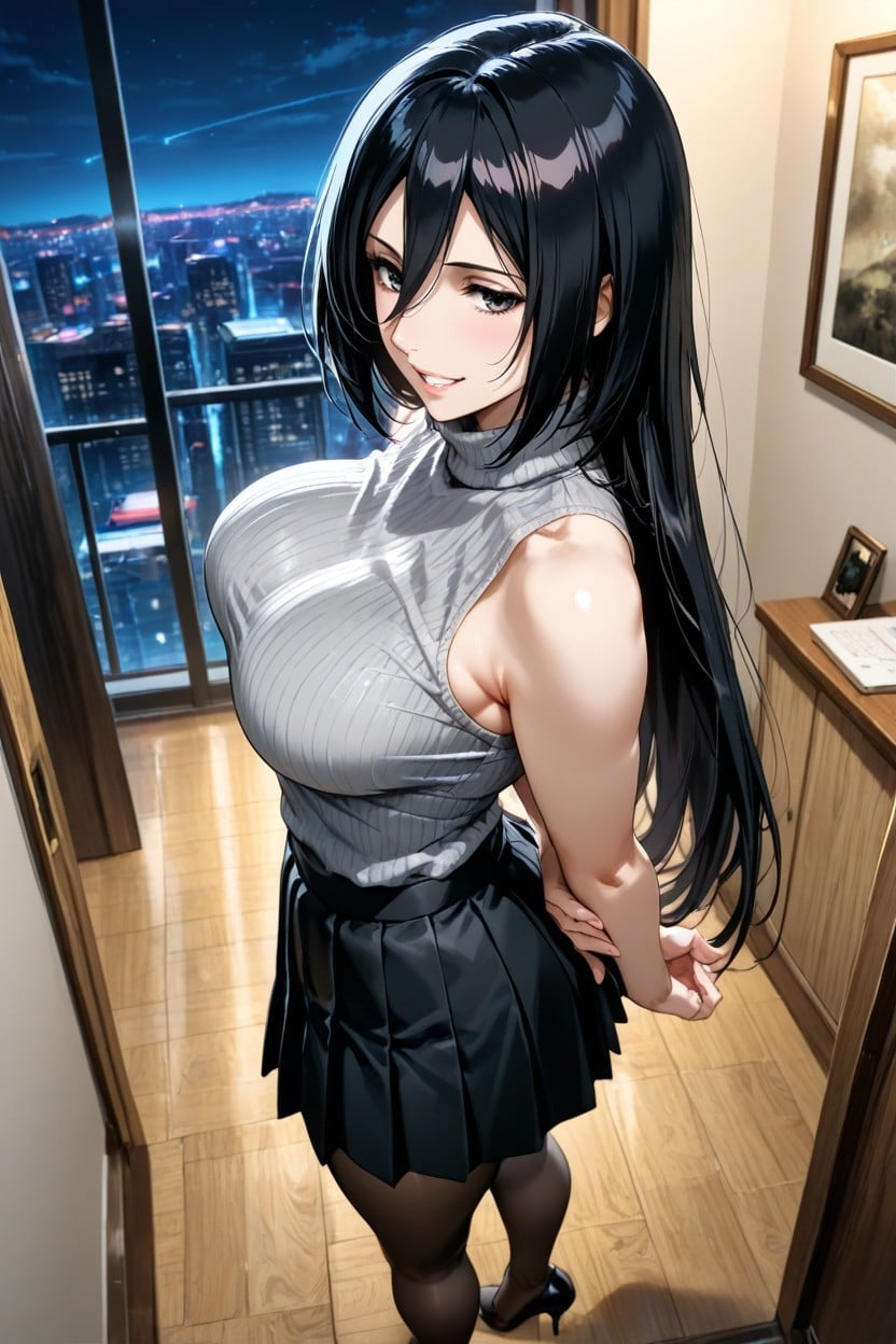 Gray Sweater, Rounded Breast, Stand Straight Hentai AI Porn