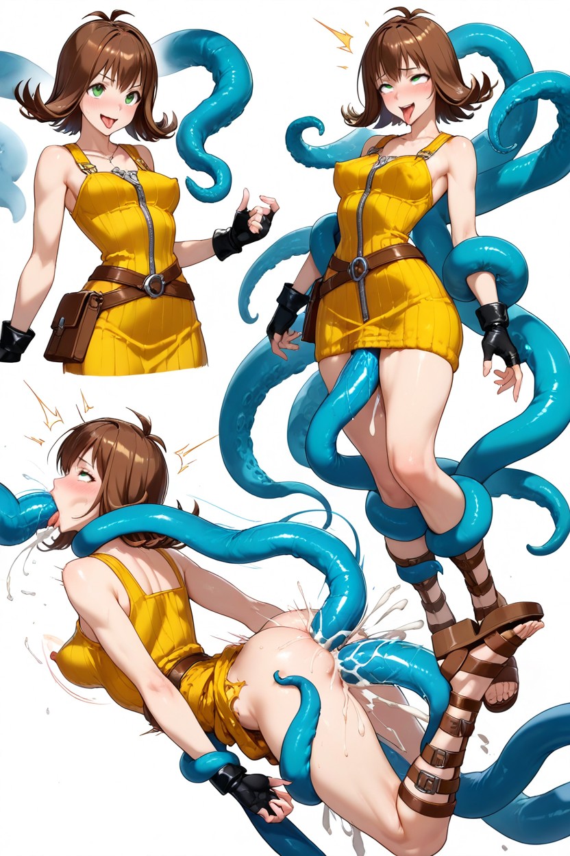 Deepthroat, Mustard Yellow Knit Wool Dress, Selphie Tilmitt From Final Fantasy Hentai AI Porn