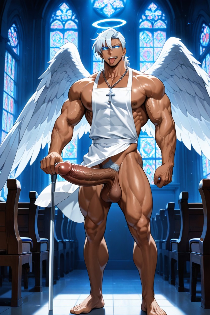 Tongue Out, Full Body, Muscular AI Gay Porn