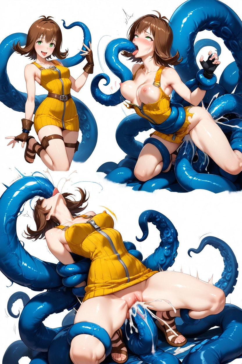 Green Eyes, Three Different Energetic Poses And Angles, Massive Cum Splash Hentai AI Porn