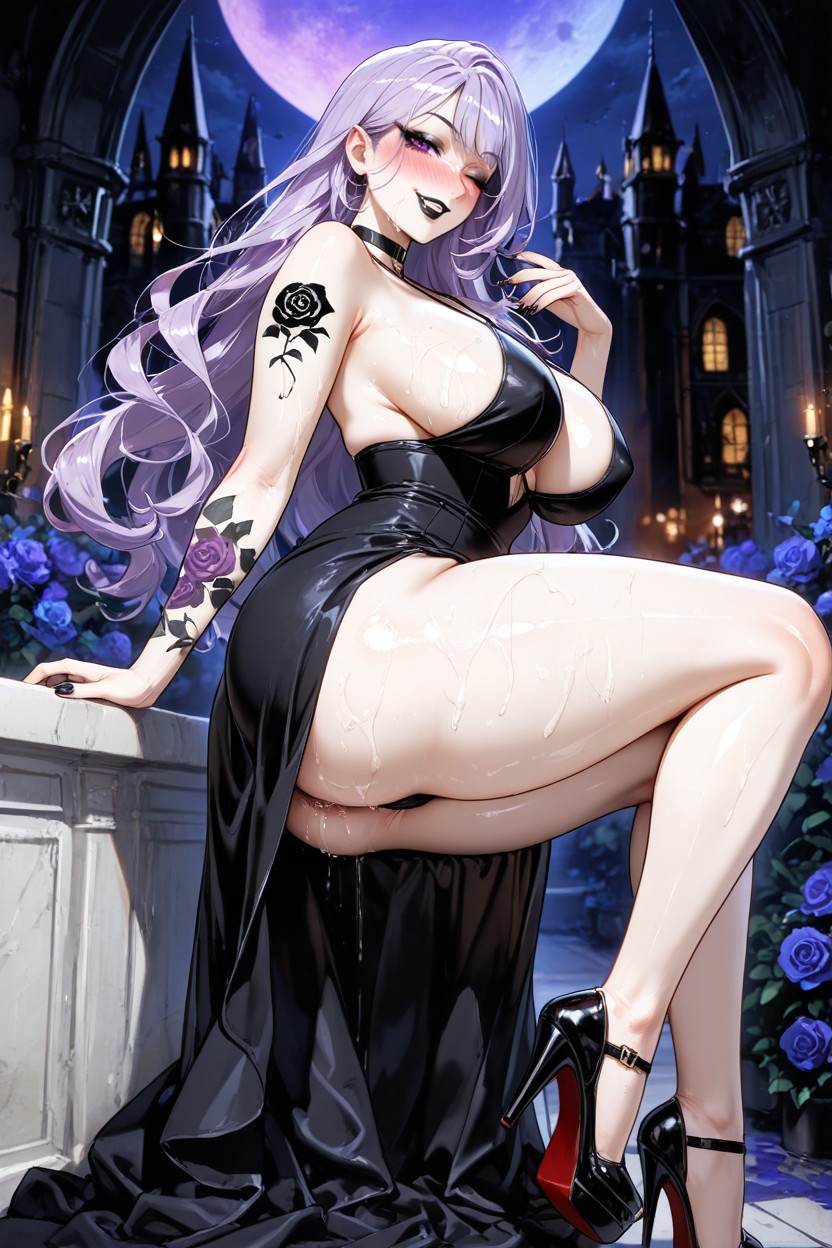 Black Platform High Heels, Thick Eyeliner, At Night Hentai AI Porn
