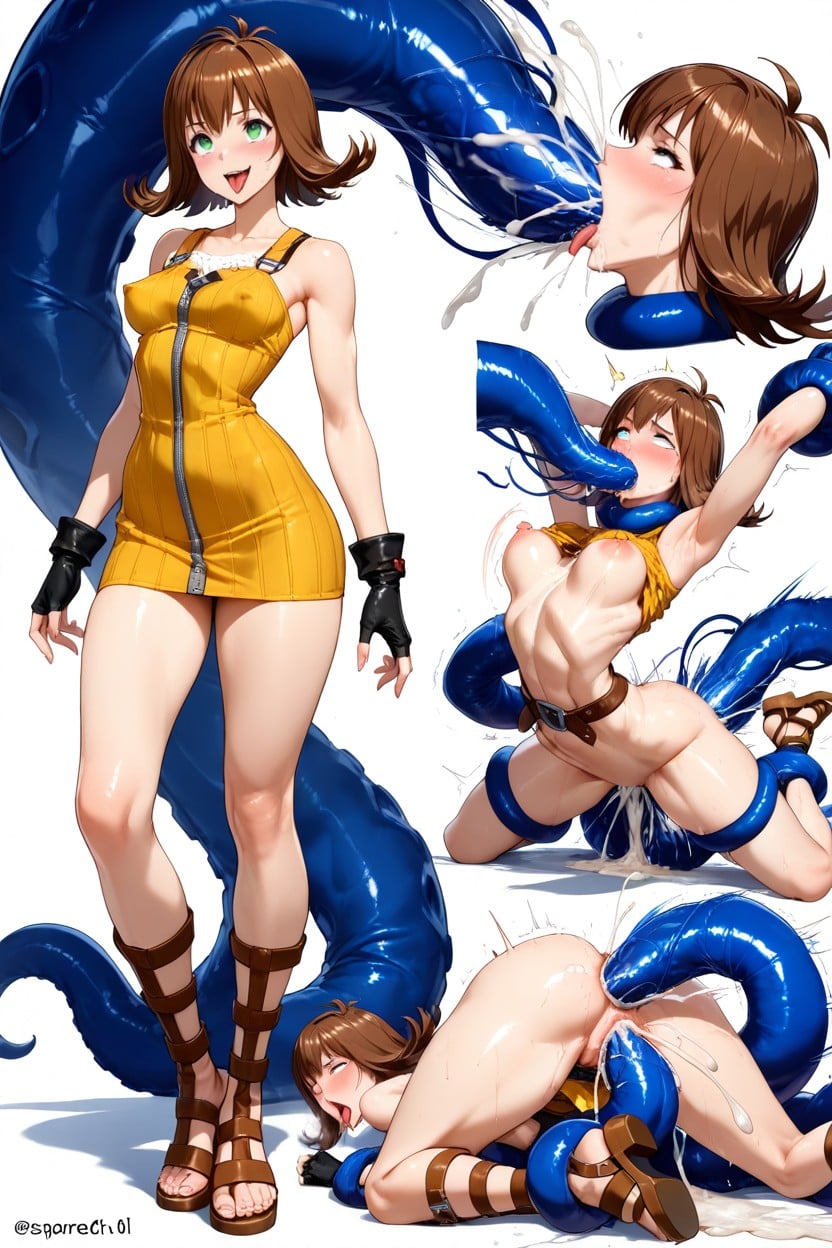 Separeted Layout, Mustard Yellow Knit Wool Dress, Selphie Tilmitt From Final Fantasy Hentai AI Porn