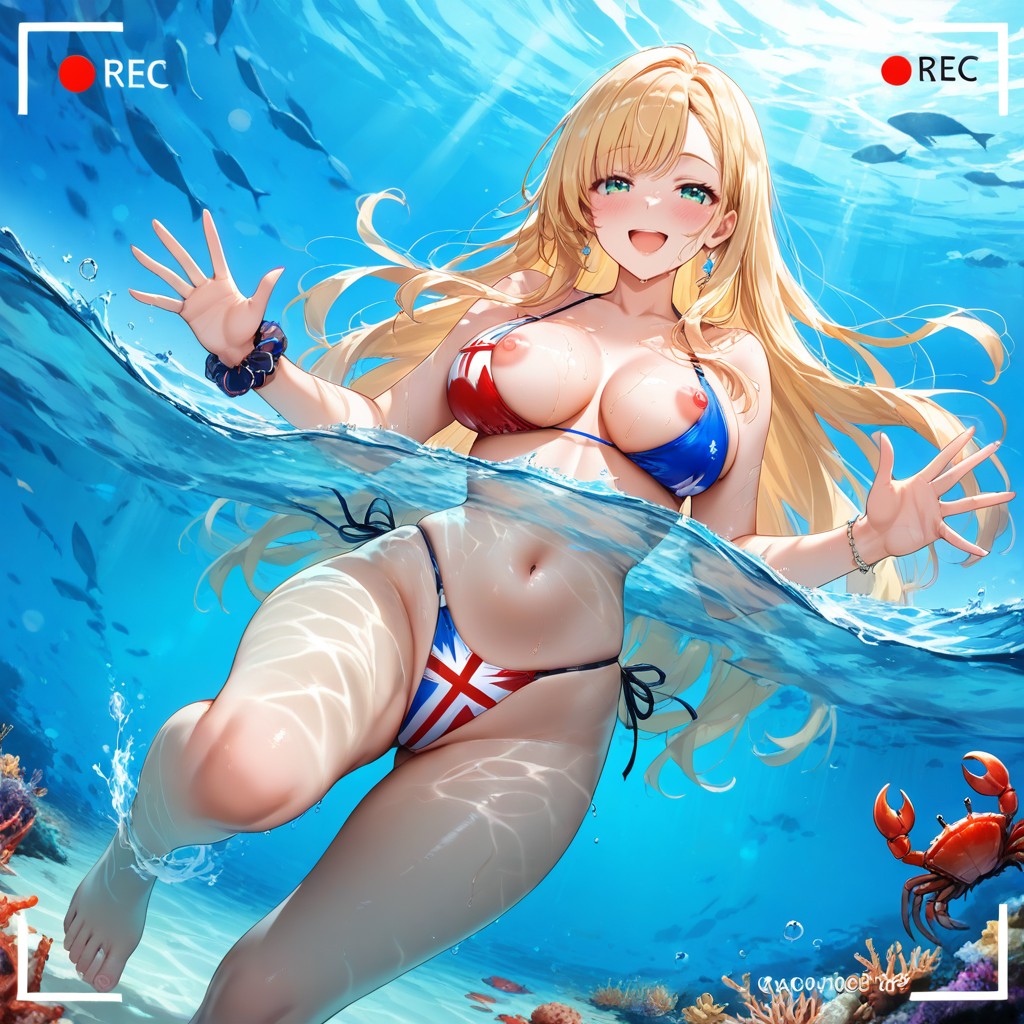 Permed Hair, Sea, High Waist Thong With Canadian Flag Pattern Hentai AI Porn