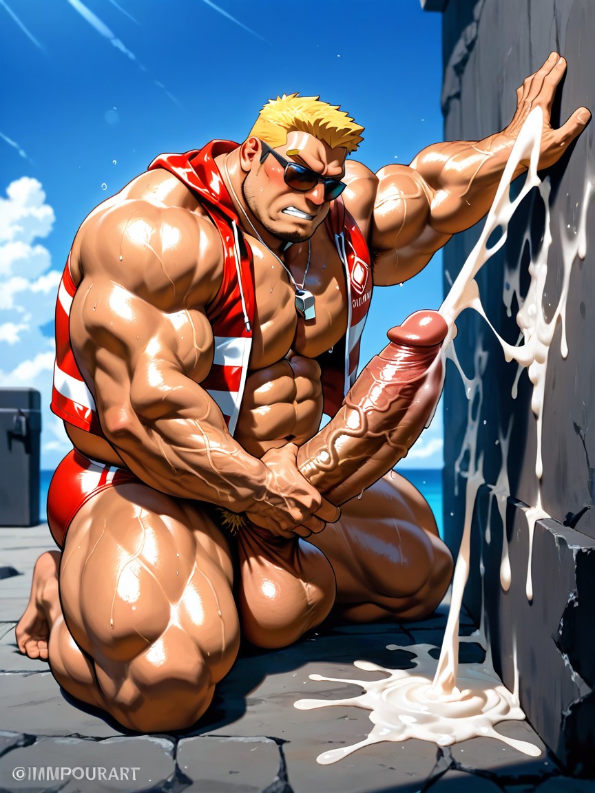 Gigantic Heavy Balls, Tan, Masculine AI Gay Porn