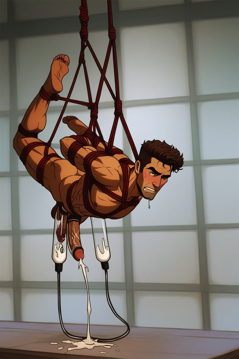Milking Machine, Men Drooling, Hogtie Bondage AI Gay Porn