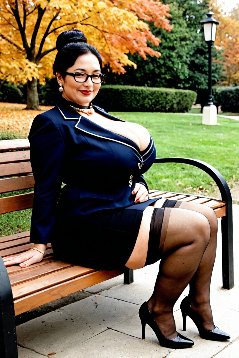 Office Skirt, Office Shirt, Bright Red Lips BBW AI Porn