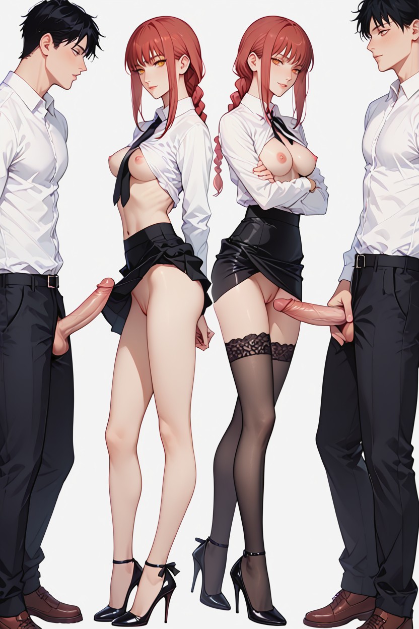 Black Lace Stockings, White Top, Kneeling Hentai AI Porn