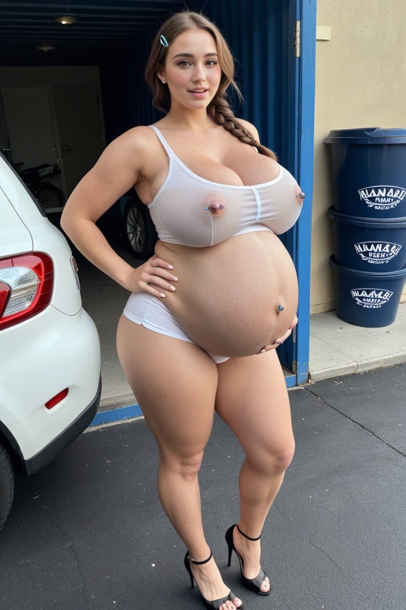 Sleeveless, Big Belly, Cum Covering Pregnant Belly Wasp Waist AI Porn