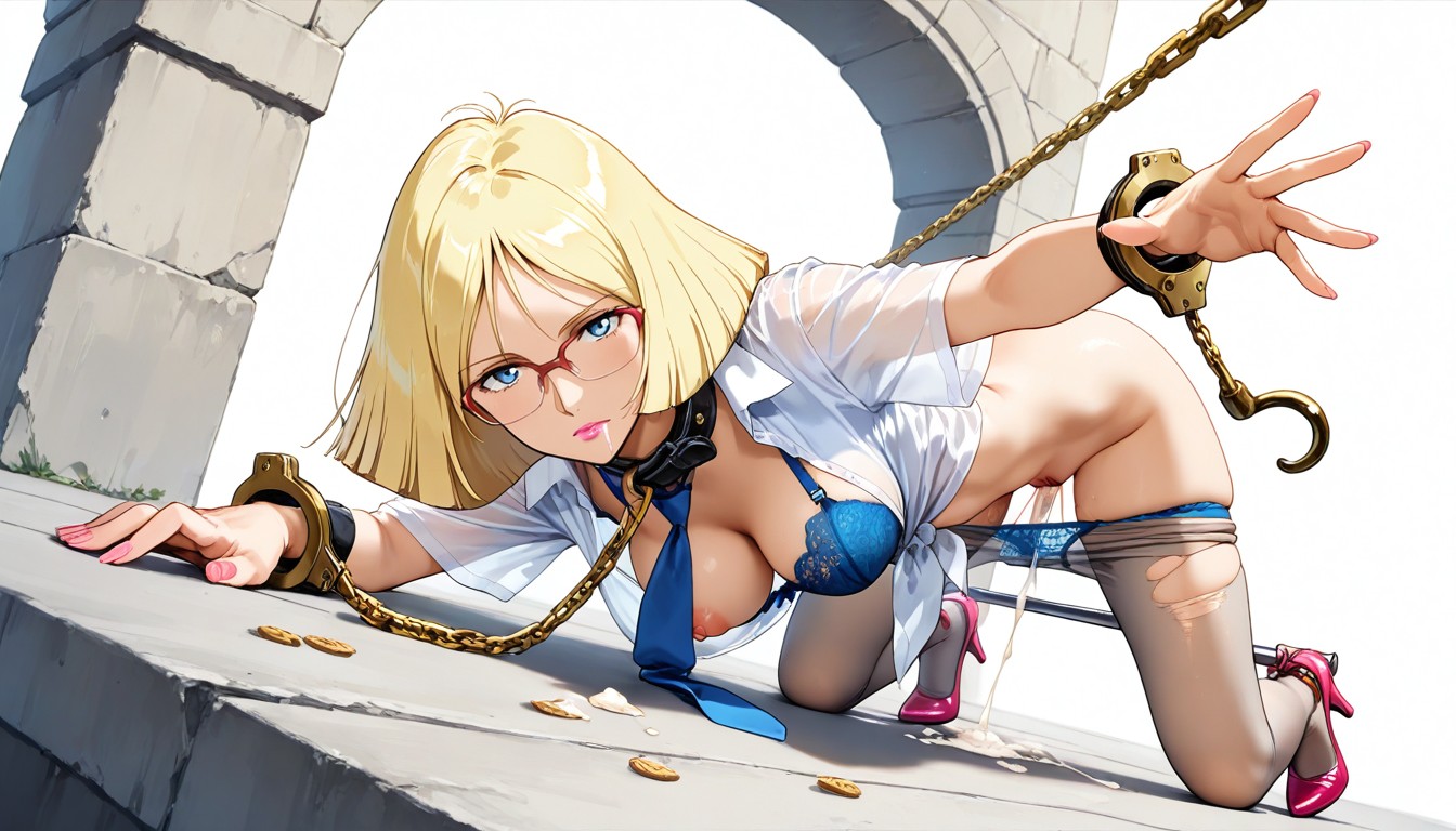 Side View, Clitoris Visible Through Blue Panties, Blue Tie Hentai AI Porn
