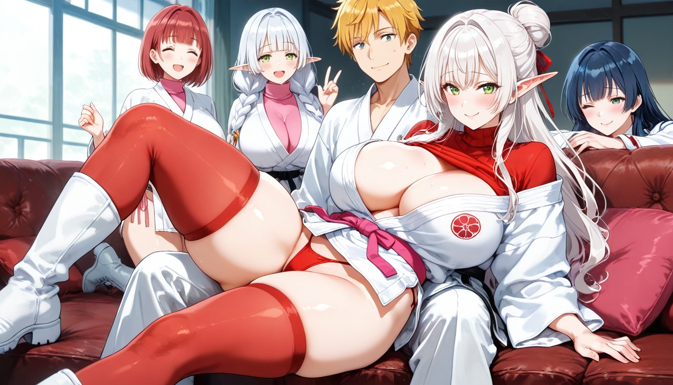 Red Thigh-high Stockings, Red Thong Panties, Thick Thighs Hentai AI Porn