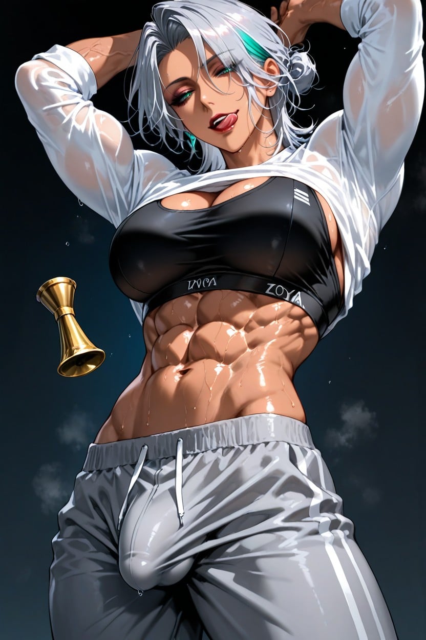 Tilt Head Back, Pull Off The Shirt From Top, Handsome Mature Lady Hentai AI Porn
