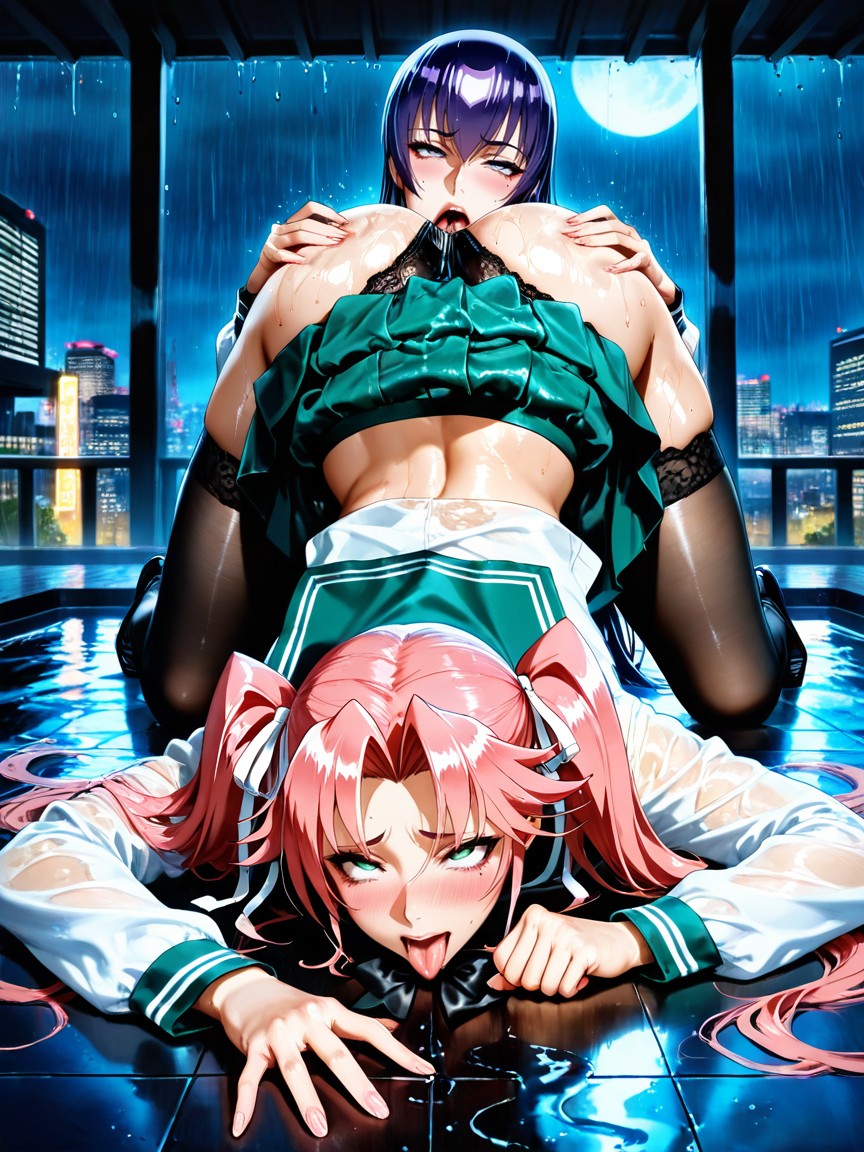 Long Green Pleated Skirt, Realistic Art Style, Seductive Pose Hentai AI Porn