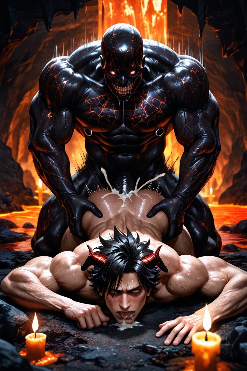 Demon Horns, Lava, Dramatic Shadows AI Gay Porn