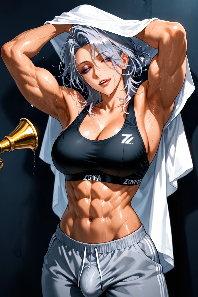 Black Fitness Bra, The Shirt Wrapped On Arms, Oppressive Hentai IA