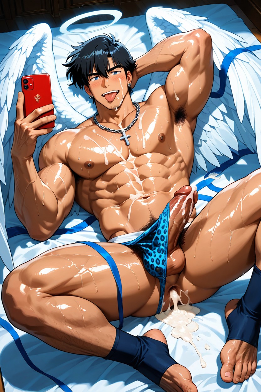 Male Focus, Silver Rope Around Angel, Bara AI Gay Porn