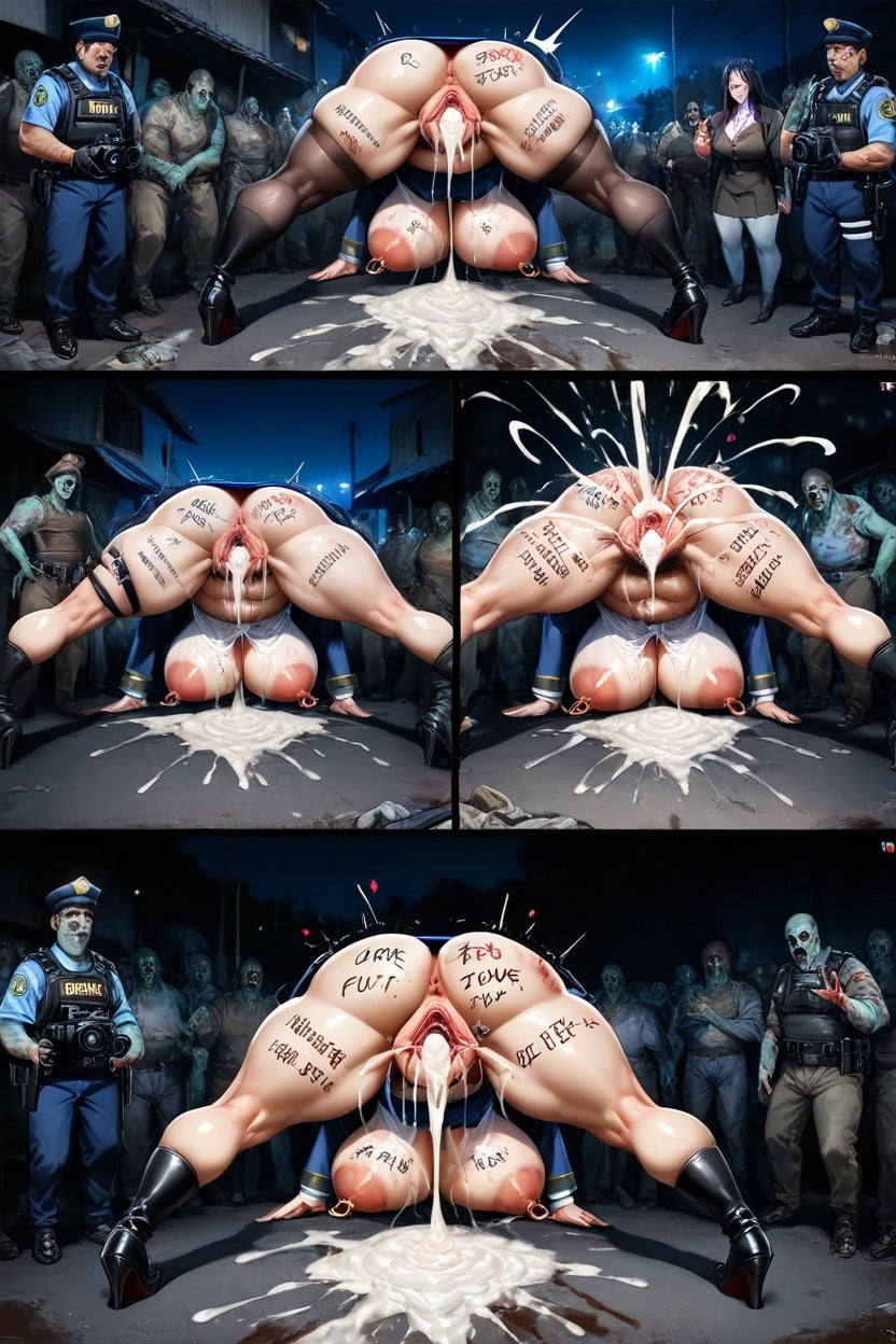 Modern Background, Full Shot, Body Writings Like Good Love U Thight As Hell On Body AI Porn