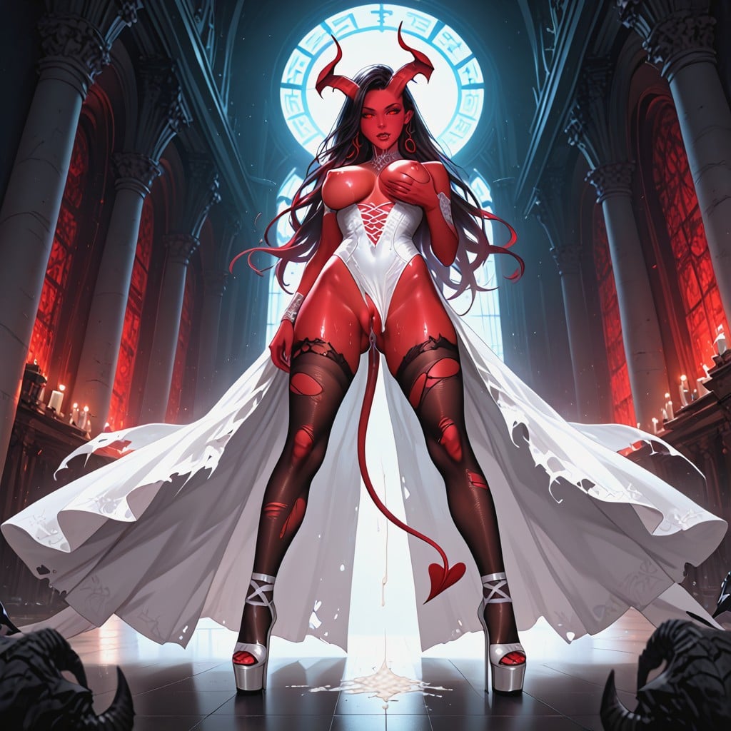 Wedding Dress, Torn Tights, Red Skin AI Porn