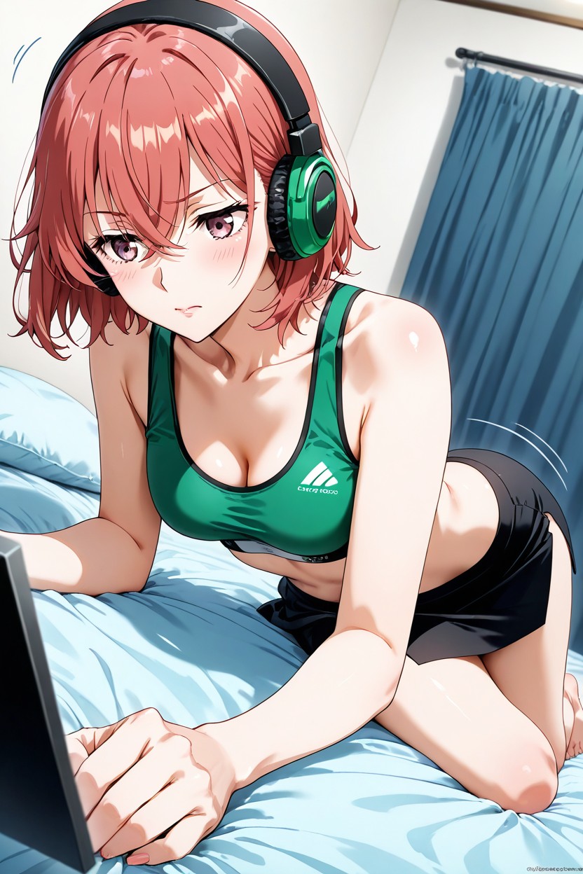 Green Sports Bra, Ultra Detailed, Redhead Hentai AI Porn